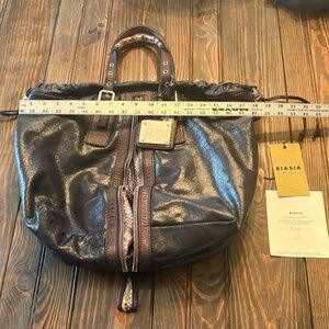 Limited Edition 30 Years Biasia Genuine Leather Snake Bag Metallic Purple Silver